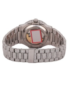 Montre pour homme tendance, luxe, acier inoxydable, diamants taillés VVS, moissanite, mouvement à quartz, résistance à l'eau 10 bars, date automatique - Product Image 4