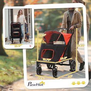 Passeggino per Animali Domestici Pieghevole con Un Solo Clic, Ammortizzatori Anteriori, Freni, Borse Portaoggetti e Finestra a Rete - per Cani e Gatti - Product Image 3