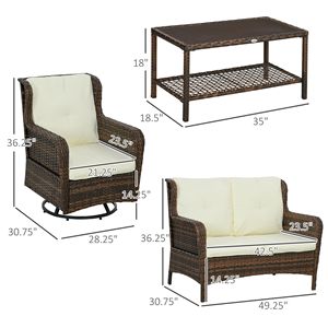 Set Divano da Esterno in Rattan Resistente alle Intemperie da 4 Pezzi con Sedie Girevoli a Dondolo per Giardino - Product Image 3