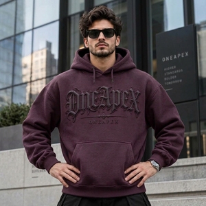 <b>Men's</b> <b>Burgundy</b> Oversized <b>Hoodie</b> Streetwear Pullover Sweatshirt Graphic ONEAPEX Wholesale - Product Image 4