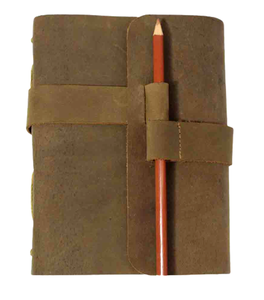 Cuaderno de Cuero de Primera Calidad, Vintage, Color Marrón, Hecho a Mano, con Diseño de Lápiz en Papel de Algodón Reciclado - Product Image 1