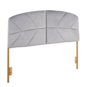 Cabecera de Cama Queen Lindsey en Acero Dorado y Terciopelo Gris, Camas Tapizadas Contemporáneas/Glam - Product Image 1