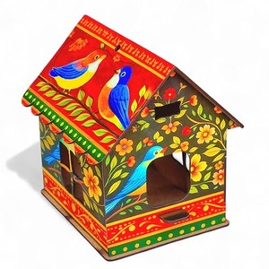 Mangeoire à oiseaux artisanale en bois de manguier - Design folklorique blanchi vieilli - Vente en gros - Product Image 4