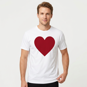 T-shirt blanc pour homme avec imprimé cœur rouge, manches courtes, col rond, coupe classique, tissu jersey 100% coton - Product Image 2