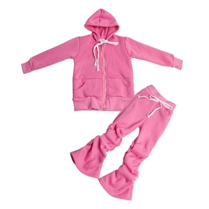 OEM Custom Kids Tracksuit Sets Zipper Hooded Thicken <b>Girls</b> Stacked <b>Flare</b> Pants <b>Legging</b> Sweater suit Winter Outfits For Kids Momm - Product Image 2