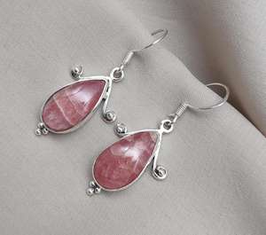 Pendientes de Plata de Ley con Rodocrosita, Gema Rosa, Estilo Minimalista, Certificados por IGI, Joyería para Bodas y Fiestas - Product Image 2