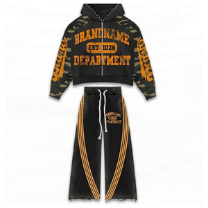 Survêtements vintage brodés pour hommes : sweat à capuche et pantalon de jogging style tapé, fermeture éclair sur le devant, impression de logo personnalisé - Product Image 2