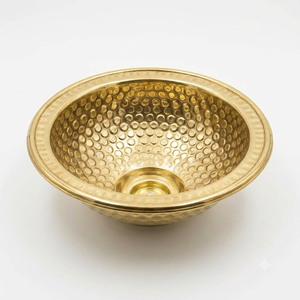 Lavabo rond en laiton martelé fait main de luxe, doré, à poser sur comptoir, pour salle de bain, hôtel, villa, décoration de meuble-lavabo - Product Image 1
