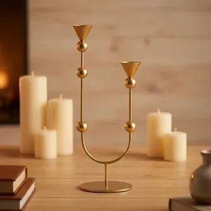 Gold Metal Candlestick Holder for Living Room Church Dining Table Restaurant-Modern Luxury Christmas <b>Dinner</b> <b>Candle</b> Light - Product Image 5