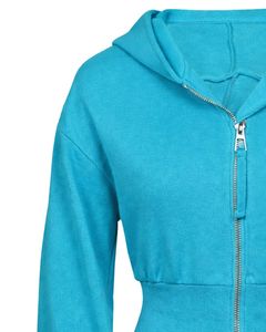 Womens Teal Blue <b>Cropped</b> <b>Zip</b> <b>Up</b> Hoodie Slim Fit Long Sleeve Casual Streetwear Cotton Fleece Sweatshirt Custom Logo ODM Factory - Product Image 3