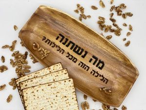 Tabla para Challah de Madera de Acacia de Gran Venta con Asas de Níquel Plateado, Bandeja para Servir Pan de Shabat, Regalo Judaico - Product Image 5