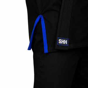 SHH Men's Black MMA Training Pants With <b>Blue</b> Drawstring And Front Logo Regular Fit Durable Polyester Adult Martial Arts Wear - Product Image 4