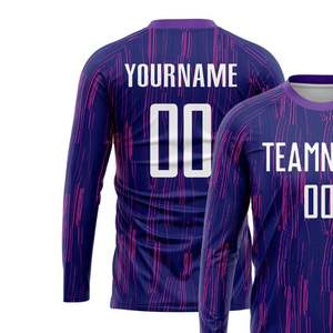Maillot de football personnalisé violet à manches longues, respirant, sublimé, avec nom et numéro d'équipe - Product Image 3