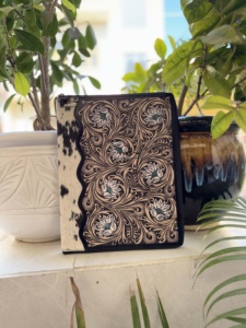 Nouvel arrivage Portefeuille en cuir usiné Portefeuille organisateur de fichiers Portefeuille de documents floraux en cuir véritable personnalisé de haute qualité - Product Image 4