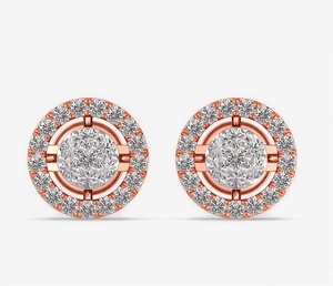 18K Rose Gold Lab Grown Diamond Round Halo Cluster <b>Stud</b> Earrings Pave CVD Diamond Trendy Anniversary Party Wholesale - Product Image 4