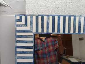 Handmade Bone Inlay <b>Mirror</b>, blue and <b>White</b> Handmade Wall <b>Mirror</b>, Boho Home Decor - Product Image 4
