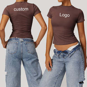 Women Slim Fit Baby Tee Custom Logo Cotton T Shirt Short Sleeve Casual Streetwear Y2K Fitted <b>Top</b> - Product Image 3