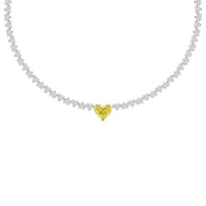 Collier tennis en or blanc jaune avec diamant de laboratoire taille cœur, pendentif solitaire 34,03 ct VS+ couleur fantaisie, bijoux de luxe pour femme - Product Image 2