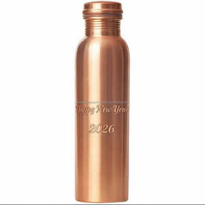 Botella de agua de cobre puro de 32 oz con tapa Diseño a prueba de fugas Recipiente de beneficio de salud Ayurveda Feliz Año Nuevo grabado - Product Image 6