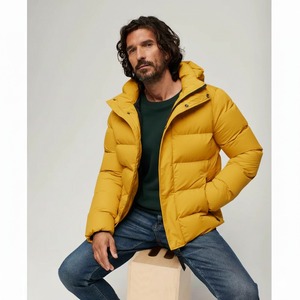 Chaqueta Acolchada Naranja para Hombre, Cuello Alto, Cierre de Cremallera, Resistente al Viento, Informal de Invierno, Relleno Grueso de Fibra de Poliéster - Product Image 2