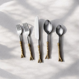 Gold Plated Cutlery Set <b>Mirror</b> Finish Long Handle Minimalist Design Creative Metal Utensils for Wedding - Product Image 4