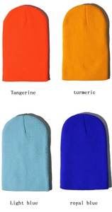 Unisex Solid Color Beanie <b>Hat</b> 100% Acrylic Winter <b>Warm</b> Cap Casual Style for Adults Light Blue Royal Blue Tangerine Turmeric - Product Image 3