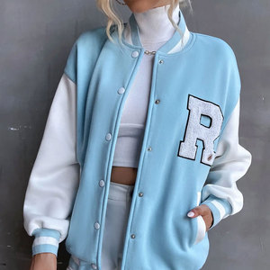 เสื้อแจ็คเก็ตวาร์ซิตี้สีเบจ Econex Sports สำหรับผู้ชาย สไตล์ Preppy ปกคอพับ ซิปด้านหน้า ปักตัวอักษร R กันลม ใส่ได้ในฤดูหนาว สไตล์ลำลอง - Product Image 4
