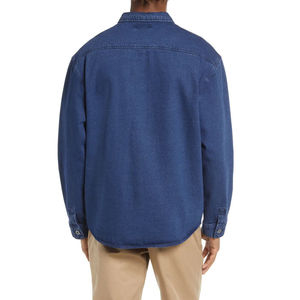 Chemise en jean décontractée à manches longues, fabriquée en usine, motif uni, en coton tricoté, coupe oversize et tendance - Prix de gros - Product Image 5