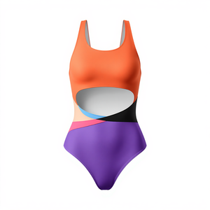 Traje de Baño de Una Pieza para Mujer con Corte Frontal, Bloques de Color y Diseño sin Costuras, Traje de Baño Moderno para Playa - Product Image 3