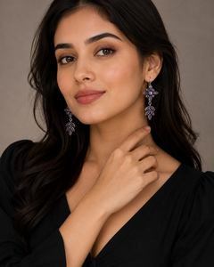 Wholesale <b>Red</b> Crystal Dangle Drop <b>Earrings</b> | Floral Leaf Statement Jewelry | Boho Ethnic Fashion <b>Earrings</b> - Product Image 3