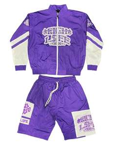 Custom Men's Nylon Windbreaker Shorts Set Reflective <b>Zip</b>-<b>up</b> <b>Jacket</b> Summer Tracksuit with Short Set Color Block Design - Product Image 6