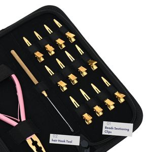Wholesale Hair Extension Tools Kit 2-Hole Microbeads Crimping Plier Pulling Hook Tool Styling Clips Small Rexine Case Set - Product Image 3