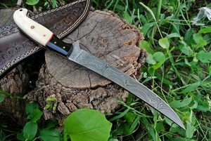 Couteau de chef Viking Art fait main pour le filetage, lame en acier Damas 3mm à bord plat, dos droit, manche en os et corne, 12 pouces, cuisine DIY - Product Image 5