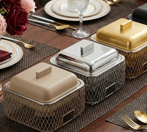 Recipiente Rectangular de Acero Inoxidable con Base de Malla y Tapa para Servir Buffet con Calentador de Tealight, Plato Premium para Servir Alimentos - Product Image 5