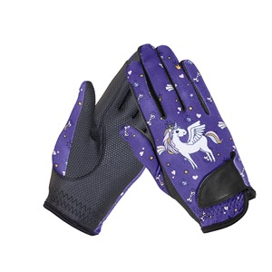 Gants d'équitation pour femmes 2026 en similicuir avec imprimé licorne violet, fermeture auto-agrippante - Product Image 6