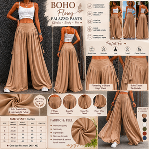 Boho Flowy High Waist Palazzo <b>Pants</b> for Women Cotton Wide Leg Trousers with Tassel Tie Perfect Beach Festival Yoga Clothes - Product Image 5