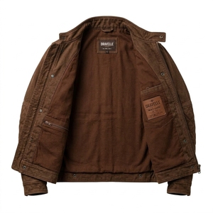 Vintage Waxed Canvas Biker Jacket Men Custom Asymmetric Zipper <b>Stand</b> Collar Quilted Elbow Motorcycle Outerwear <b>Coat</b> - Product Image 5