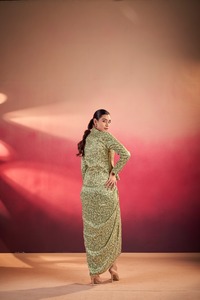 Sari indio de diseño elegante para fiestas, con estampado digital en la parte superior e inferior, para todas las ocasiones y funciones especiales para mujeres. - Product Image 4