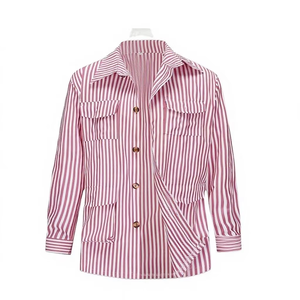 Nouvelle chemise pour homme à rayures verticales avec col, manches longues, coupe ajustée, flatteuse, 100% coton, automne, polyvalente, avec ceinture - Product Image 1