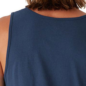 Men's <b>Navy</b> Blue Striped Breathable 100% Polyester Embroidery Gym Casual Knitted O-Neck Tank <b>Top</b> Sleeveless - Product Image 4
