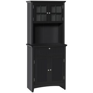 Elegante Credenza Nera per Sala da Pranzo e Cucina con Vetrina e Ante in Vetro Incorniciato, Cassetto e Spazio per Microonde - Product Image 1