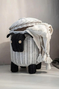 Panier de rangement vintage en rotin naturel en forme de mouton avec couvercle, adorable panier pour enfant en forme d'animal pour chambre d'enfant ou crèche - Product Image 5