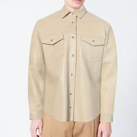 Kemeja Pria Kulit Imitasi Fashion Oversized Streetwear Lengan Pendek Jaket Kasual Dengan Logo Kustom Kemeja Kasual Gaya Musim Gugur