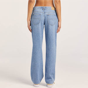 Jeans de Mezclilla a la Moda para Mujer, Pantalones Rectos con Lavado Ácido Azul, Cintura Baja, Talla Grande, Personalizados, Venta al Por Mayor - Product Image 3