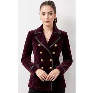 เสื้อโค้ทกำมะหยี่สีพลัมสุดหรูสำหรับผู้หญิง ทรงเข้ารูป สไตล์ทางการ - Product Image 1