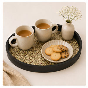 Juego de 2 bandejas redondas de lujo de MDF con impresión digital, decorativas con motivos florales mogoles, de madera, para mesa de centro, al por mayor - Product Image 2