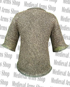 Haut de gilet en maille artisanal avec garniture en cuir, en acier doux, anneaux rivetés plats, manches longues, pour reconstitution historique de l'armure de chevalier. - Product Image 2