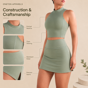 Ensemble de sport pour femme avec logo personnalisé, sans manches, col mandarin, jupe courte taille haute, polyester/coton, couleur unie, tenue de sport - Product Image 5
