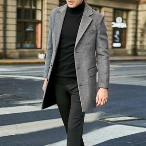 Manteau en laine pour homme, col à revers, style décontracté, trench à simple boutonnage, style anglais, noir, taille XXXL - Product Image 2