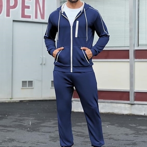 ชุดเซ็ทวอร์มผู้ชาย 2 ชิ้น ผ้าฝ้าย 100% ไซส์ใหญ่พิเศษ สำหรับฤดูหนาว เสื้อฮู้ดซิปเต็มตัว กางเกงจ็อกเกอร์ ชุดกีฬา ชุดออกกำลังกาย คุณภาพสูง - Product Image 2